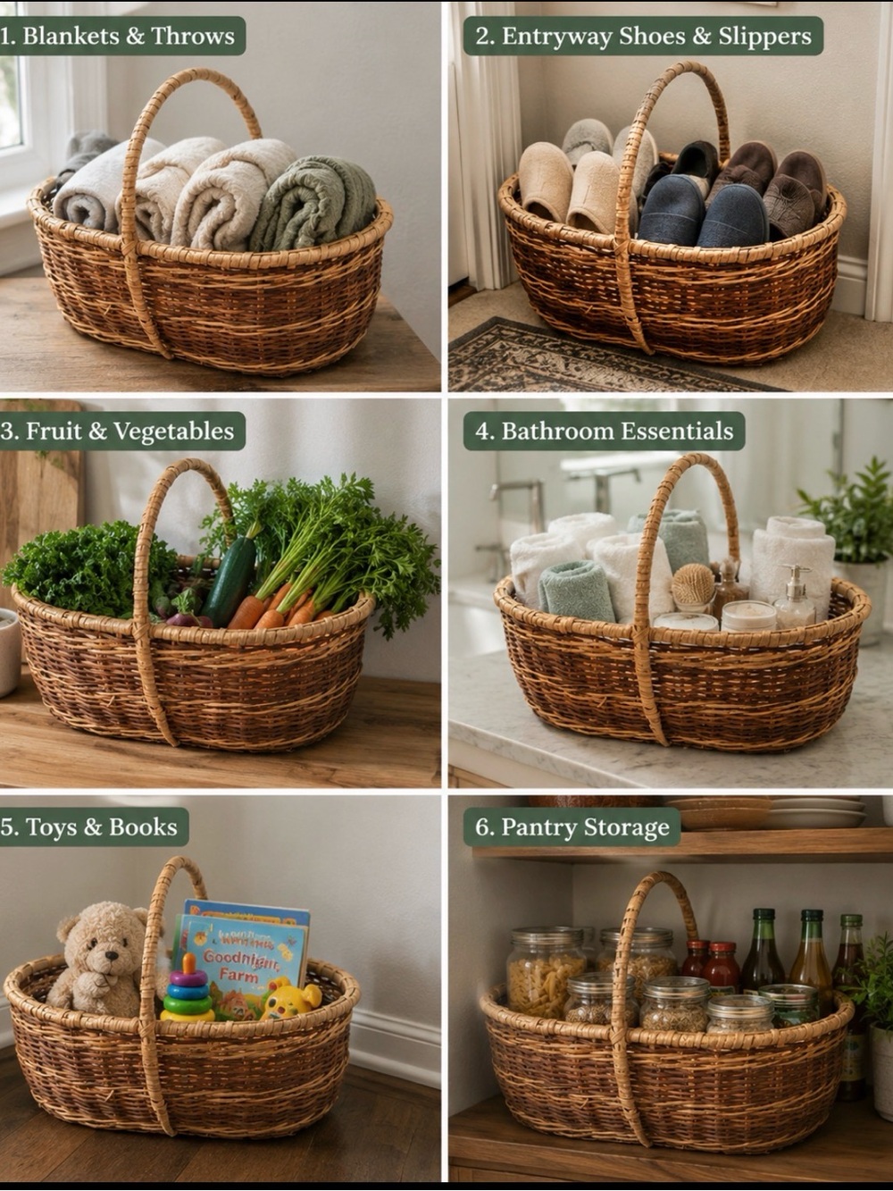 Woven Natural Brown Rattan Basket with Handle